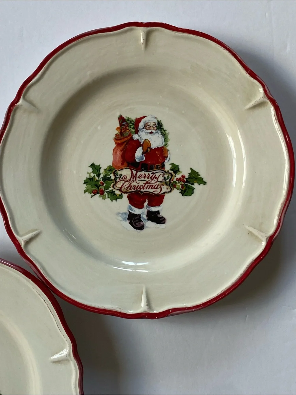 Vintage Pier 1 Imports Santa Salad Set Of 2 Dessert Plate Christmas Earthenware